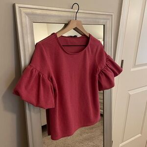 Express Women's Pink Textured Short Bell Sleeve Blouse Top Small